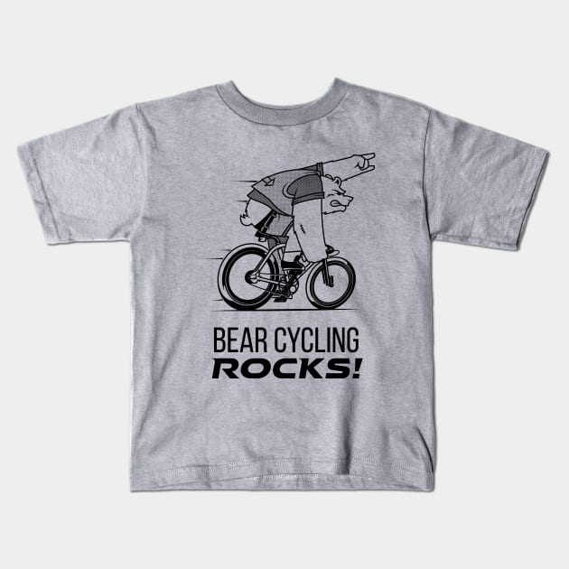 Bear Cycling Rocks with rocking finger sign riding bicycle very fast Kids T-Shirt by ActivLife